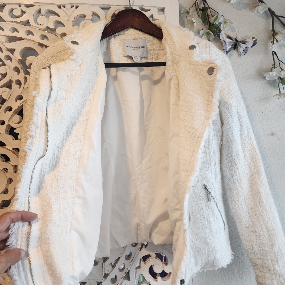 BELLA DAHL TWEED WHITE BLAZER SIZE MEDIUM - Picture 10 of 13